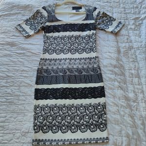 Kardashian Kollection Black White Lace Print Sheath Dress